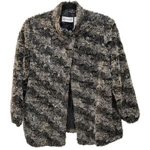 Alfred Dunner Faux Fur Coat Womans 10  Gray One Button Lined Poly Soft‎